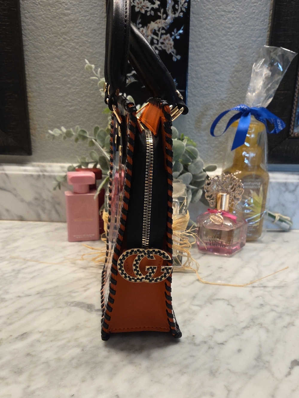 Fashion Multicolor GG Patterned Mini Tote with Black Handles & Crossbody Strap - Picture 3 of 15